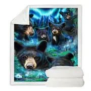 Forest Animals Art Daydream Moonlit Black Bears Throw Blanket