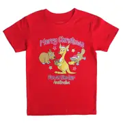 New Kids Christmas Xmas T Shirt Tee Tops 100% Cotton Boys Girls Gift Red White - Kangaroo (Red)