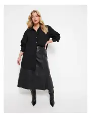 [Commonry] The A-Line Leather Skirt in Black