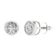 1ct Stud Solitaire Earrings Gift Round Cut 14k White Solid Gold Screw Back