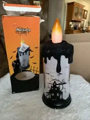 Jack O Lantern LED Pillar Candle 8” H Battery Powered Halloween Pumpkin