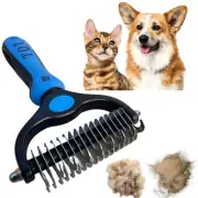 TQT Pet Grooming Brush - Double Sided Shedding and Dematting Undercoat Rake