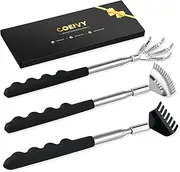COEIVY 3 Pack Back Scratcher Metal Portable Telescoping Back scratchers，lncludes Bear Claw Hand and Eagle Claw kit Telescoping with Adjustable，Gifts for Men Women Kids Adults (Black)