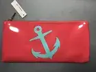 LOLO MAKEUP COSMETIC BAG CORAL PATENT WITH ANCHOR 5 1/2 X 11 NWT