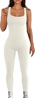 [ZPLxi] Women's Yoga Ribbed One Piece Jumpsuits Sleeveless Exercise Tank Tops Rompers U Neck Backless Seamless Bodysuit Full Length Playsuit Shapewear