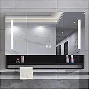 Wall-Mounted Bathroom Mirror Cabinet, Medicine Cabinet with Light, High Definition, Suitable for Corridors, Bedrooms and Living Rooms (Color : Black, Size : 90cm)