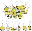 30Pcs Bee Keychain Cute Mini Keyrings Silicone Cute Honeycomb Flower Bee Honey P