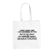 My Head I'm Thinking About Marathons - Canvas Tote Bag - Running Runner Run