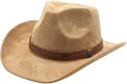 [JunHa] Western Cowboy Cowgirl Hat Vintage Wide Brim Suede Hat Breathable Sun Protection Unisex Panama Felt Wide Brim Hat for Women Men Camel