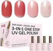 NAILOG Gel Nail Polish Set - 4 Colors Top Coat Color Gel Base 3-In-1 Soak Off UV Gel Polish Kit for Home DIY & Birthday Gifts for Women, Vintage Rose
