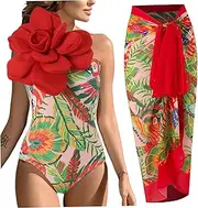 [Comebachome] Swimsuit and Coverup for Women Set, Floral Print Swimsuit with Cover Up, Bathing Suits with Cover Up for Summer