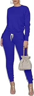[TOPONSKY] Womens 2 Piece Tracksuit Long Sleeve Warm Up Outfit Patchwork Pants Set, Eb Royal Blue, Medium