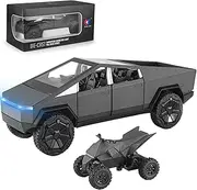 1/24 Pickup Truck with RV Motorcycle, Alloy Cybertruck Toy Vehicles with Sound and Light, Pick-Up Play Trucks for Adults Kids Play or Display Gifts (Matte Black)