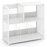 Giantex Record Player Stand 3-Tier Side End Table w/3 Dividers Storage Rack White
