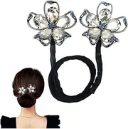 YOYLMAL Elegant Floral Hair Bun Maker, Crystal Diamond Flowers Deft Bun Maker Strong Hold Magic Donut Hair Bun Maker, Quick Hair Twister Accessories for Women Thick Hair (Clear)