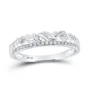 14k White Gold Round Diamond Floral Accent Stackable Band Ring 1/12 Cttw