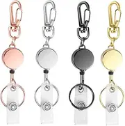 (4 Pack) ZANZER Retractable Keychain, Retractable Badge Holder, Badge Reel for Id Card Holders, Id Card Holder (Pink + Silver + Black + Gold)