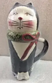 Christmas Cat figural MUG w/Lid....Black & White cat by Oneida NEW!