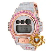 Pink Solitaire Rainbow Multi Rose Gold G Shock Casio DW-6900 Mens Custom Watch