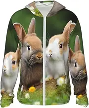 [LHBWCVN] UPF 50+ Light Jacket Full Zip Sun Protection Hoodie for Women Men Long Sleeve Cute Rabbits Sun Shirts