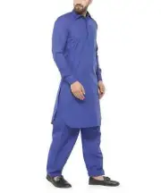 Men's Blue Pathani Bollywood Style Cotton Indian Premium Cotton Kurta set New