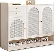Freestanding 120cm Household Solid Wooden Shoe Organizer Entryway Cabinet Simple Large Capacity Organizer Storage Cabinet, White Shoe Cupboard