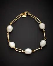 14K Italian Gold 5-6mm Pearl Paperclip Chain Bracelet