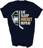 [Above Good Tee] Eat Sleep Hockey Field Hockey Funny Ice Hockey Player Coach (1) Unisex Shirt Gift Women Men T-Shirt (Navy;2XL)