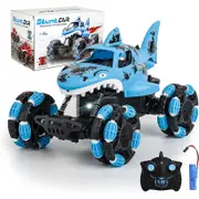 Catzon Remote Control Shark Monster Truck 2.4 GHz All-Terrain Toy for Kids-Blue