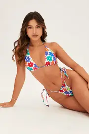 Multi Floral Two Piece Bikini - Size L, Women's Bikini