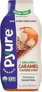 Pyure Organic Caramel Flavored Syrup, Zero Sugar, 1 Net Carb Keto Syrup, Gluten-Free, Organic Plant-Based Sugar Free Caramel Syrup for Vegan Keto Friendly Food, 14 Oz