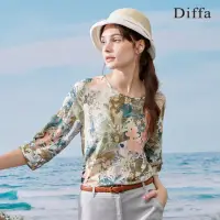 在飛比找momo購物網優惠-【Diffa】粉綠花七分袖上衣-女