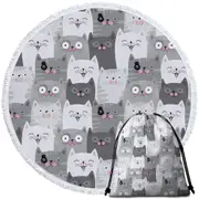 Cute and Sweet Grey Cats Round Beach Towel