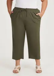 [Taking Shape] Taking Shape Cotton Linen Culotte Size 16 in Olive - Plus Size Women's Clearance Olive