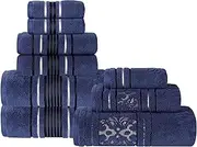 [Superior] Cotton 9 Piece Assorted Floral Towel Set, Includes 3 Bath, 3 Hand, 3 Washcloth/Face Towels, Quick Dry, Home Essentials, Shower, Spa, Luxury Plush Soft Absorbent Towels, Zero Twist, Navy Blue