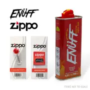 Enuff Lighter FLUID Premium Cigarette Petrol Refill (133ml) + Zippo Wick, Flints