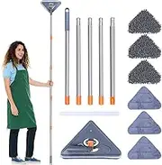 Wall Cleaning Mop with Long Handle, 360° Rotating Triangle Wall Cleaning Mop with 6 Replaceable Mop Pad, Dry and Wet Use Triangle Cleaning Mop with for Floor Ceiling Window Wall Cleaning