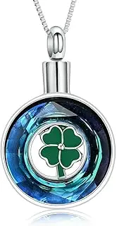 BIAIHQIE Lucky Clover Cremation Urn Necklace for Ashes Stainless Steel Memorial Cremation Ash Jewelry Keepsake Pendant Necklace-Blue