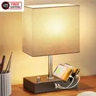Kinsdan Bedside Table Lamp,Dimmable Table Lamp for Bedroom with 2 Phone Stands,W