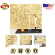 Stylish 3D Gold Aluminum Hexagon Tile Stickers - Kitchen Backsplash 10 Pack