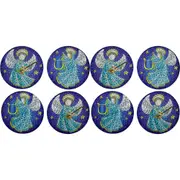 8pc LVD Tempered Glass Xmas Angels Coasters Kitchen/Bar Decor 10x10cm Blue