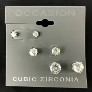 Kohl's Occasion Earrings 3 Pairs Cubic Zirconia 1/8" - 5/16" Silver-tone Studs