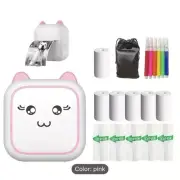 Cute Mini Bluetooth Portable Pocket Thermal Printer - Pink w 11 Rolls & Bag