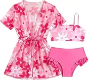 [Generic] Girls Swimsuits7 8 Bikini with Sun Short Sleeved Drawstring Smock Separate Little Girls' Swimwear for Children Girls Size 6 Swimsuit Bikini