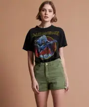 Mid-High Waist Green Militaire Denim Shorts by OneTeaspoon. RRP $119