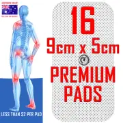 TENS EMS MACHINE REPLACEMENT ELECTRODE PADS - 9cm x 5cm x 16 PREMIUM PADS