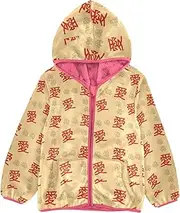 [GuoChe] Sherpa Lined Toddler Hoodie Valentine's Day Oriental Red Hieroglyph Love Gold Toddler Girl Dress pink Girls Fleece Zip