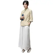 Improved Hanfu Women Cross Collar Chinese Style Retro Tea Art Health Tang Suit