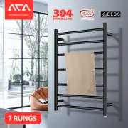 Electric Heated Towel Rail Rack Warmer Stainless Steel 7 bar Shelf Round Black