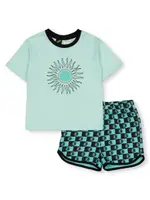 Tilt Elasticated Waist Boys Drop Sleeve Pj Short Set, Green, Size 8